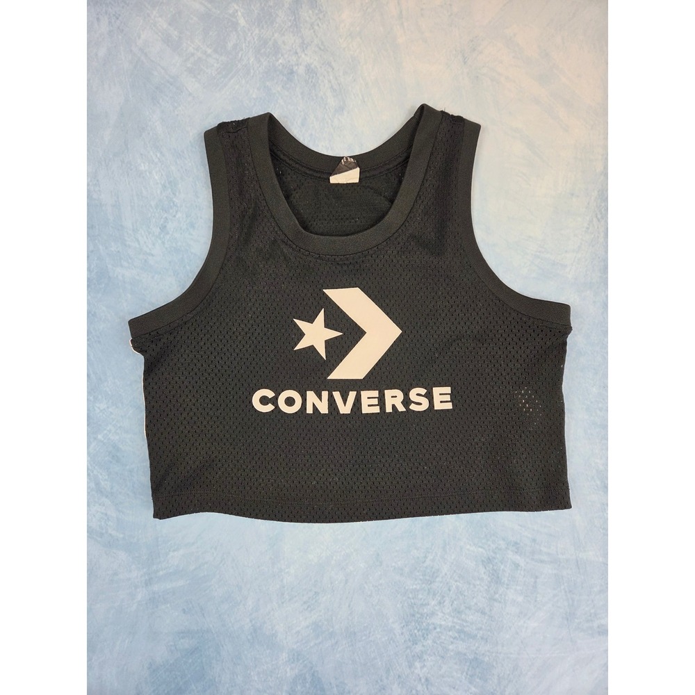 Converse Star Chevron Women's Crop Tank XS Black Mesh Athletic Logo
